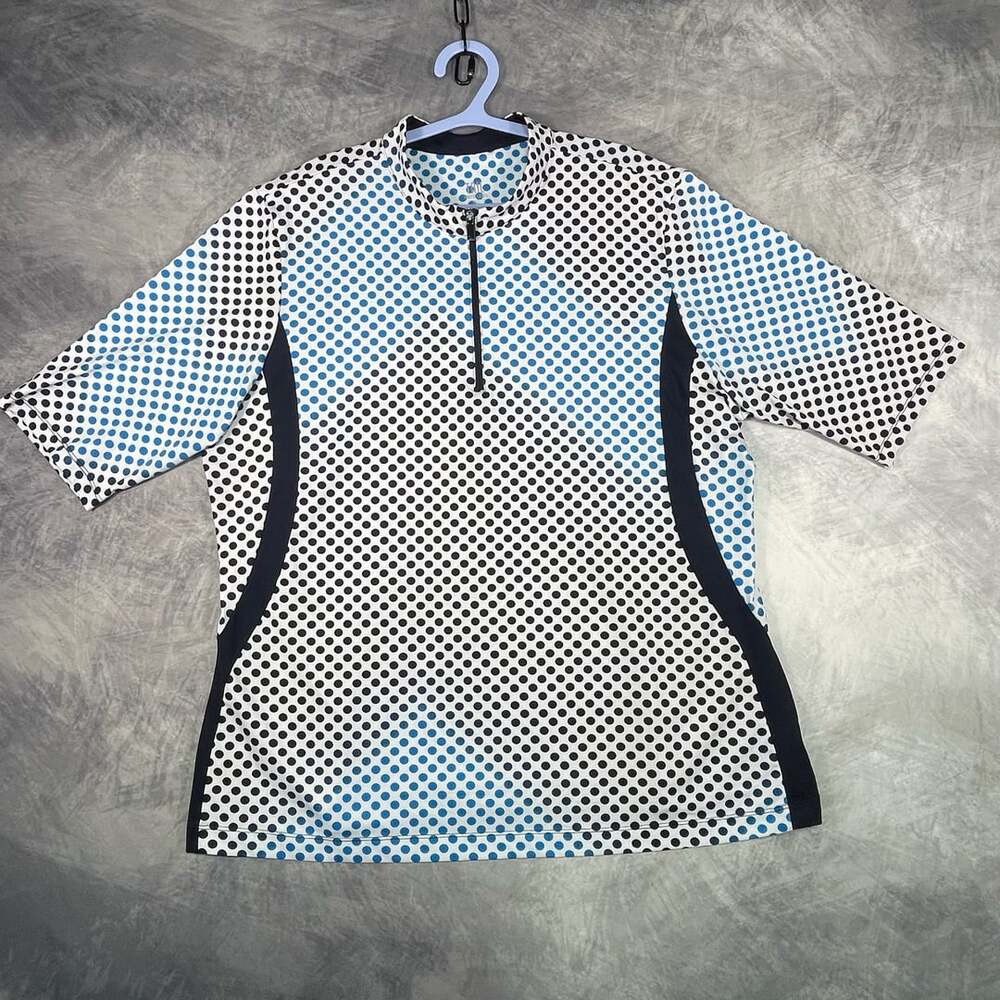 Tail White Label Blue Black Polka Dot Mock Neck Zip Golf Shirt XXL
